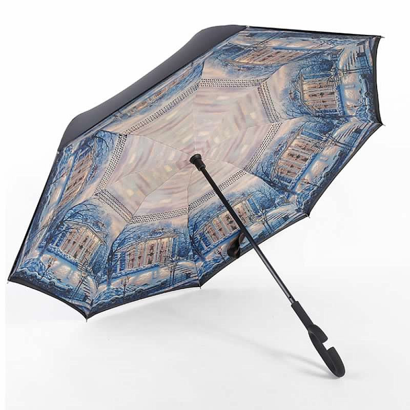 C-Handle Parasol Folding Rain Windproof Umbrella Double Layers Inverted Reverse