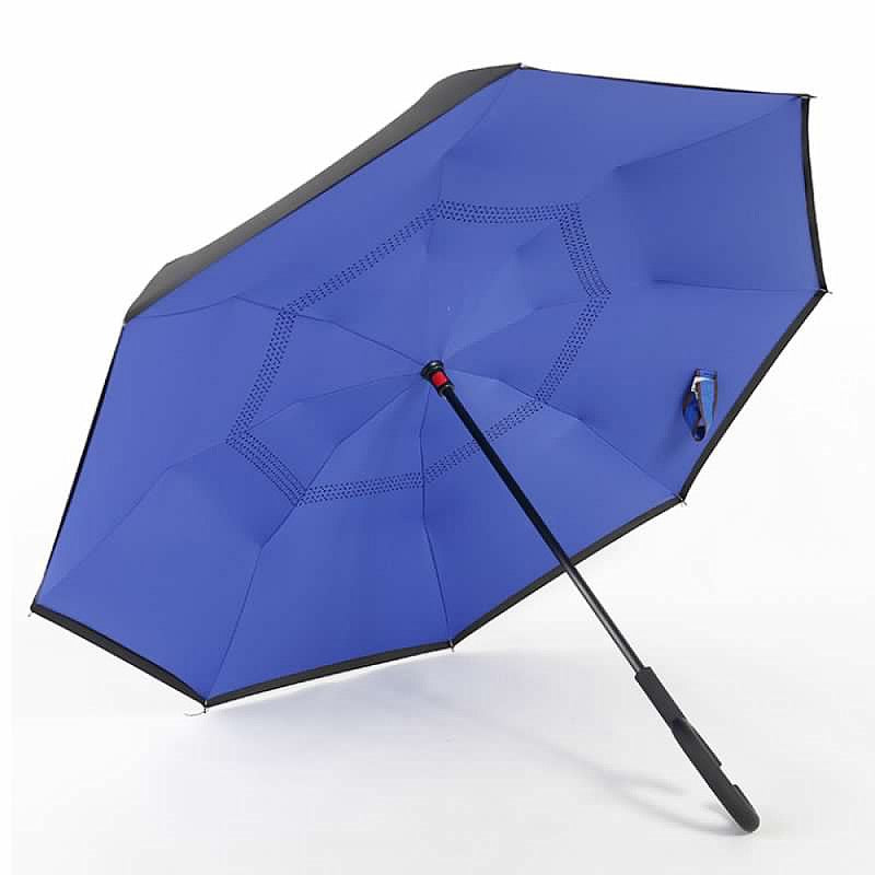 C-Handle Parasol Folding Rain Windproof Umbrella Double Layers Inverted Reverse