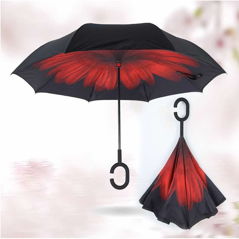 C-Handle Parasol Folding Rain Windproof Umbrella Double Layers Inverted Reverse