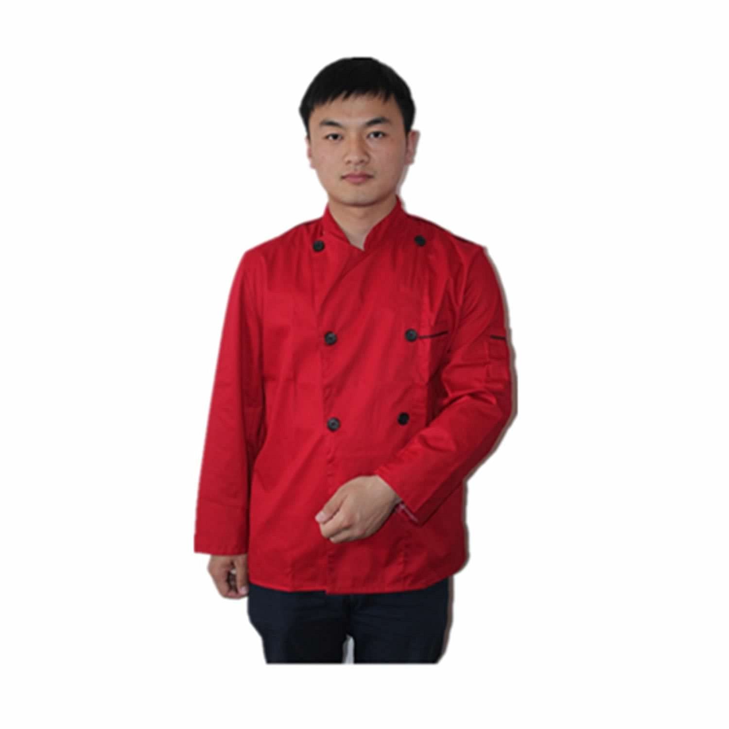 Long Sleeve Kitchen Cook Working Uniform Chef Waiter Waitress Coat Jacket Red