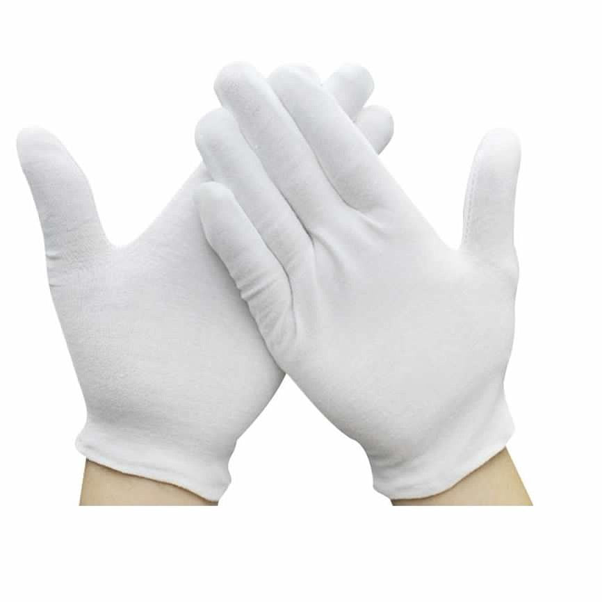 12 Pairs White Cotton Gloves for Cosmetic Moisturizing Coin Jewelry 