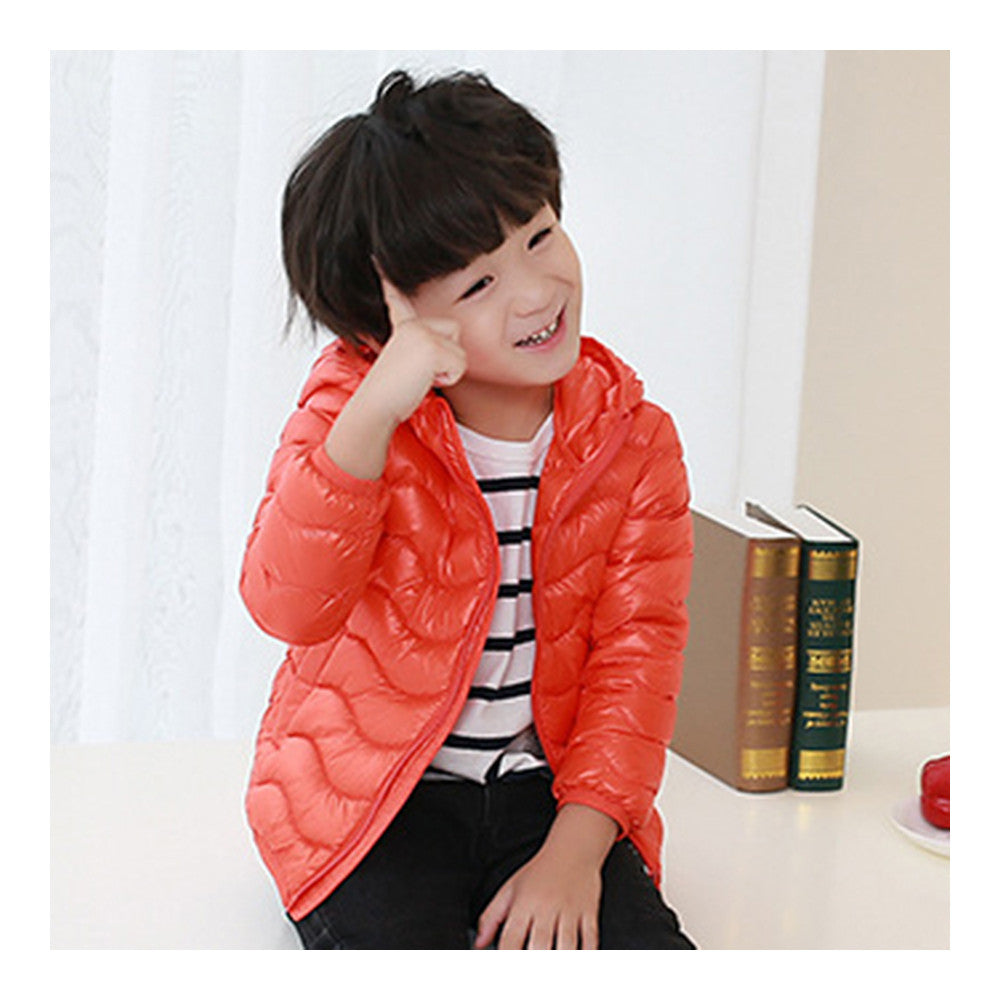 Child Wave Pattern Light Thin Down Coat Hooded   orange   100cm