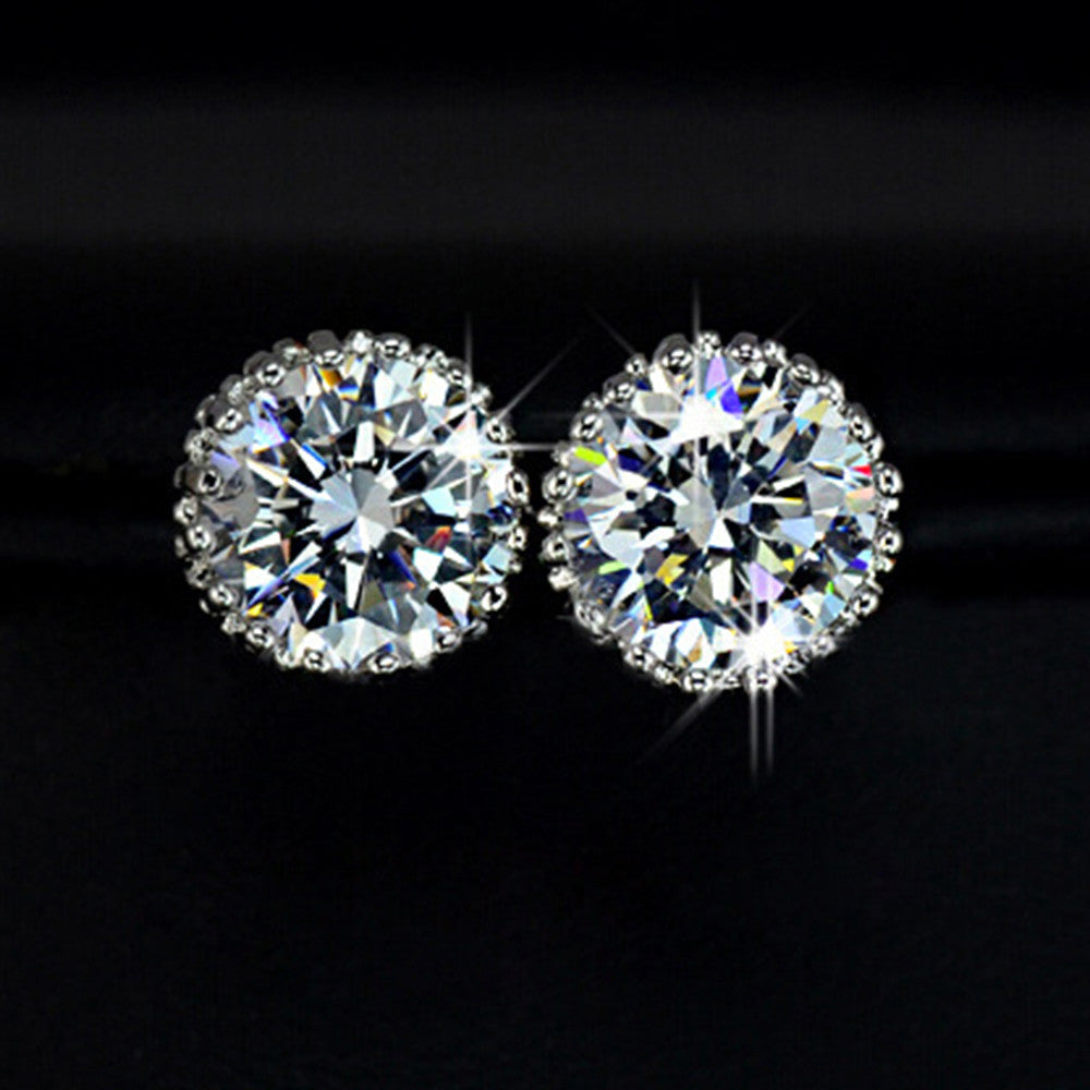 Platinum Galvanized Austrian Fake Crystal Zircon Ear Studs - Mega Save Wholesale & Retail