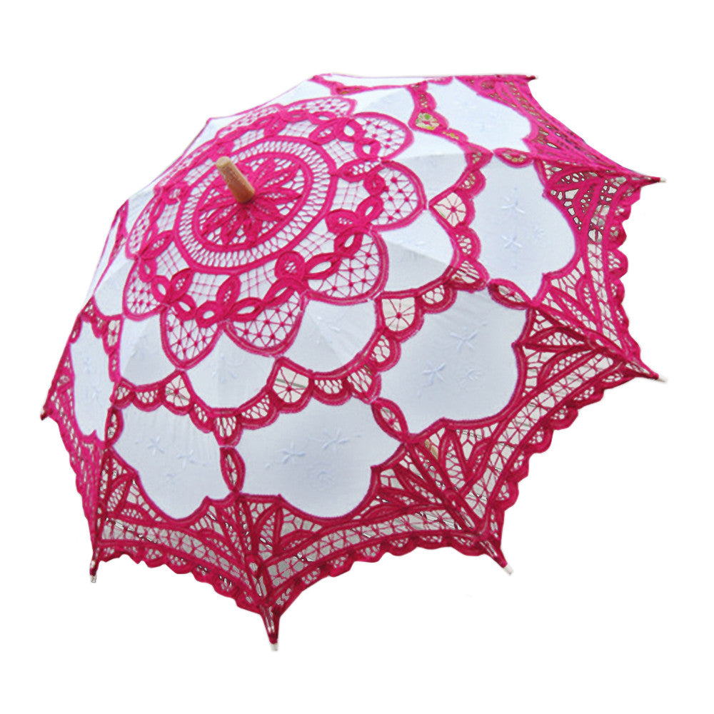 Handmade Cotton Craft Lace Macrame Children Umbrella Wedding Classical Photo   rose red - Mega Save Wholesale & Retail