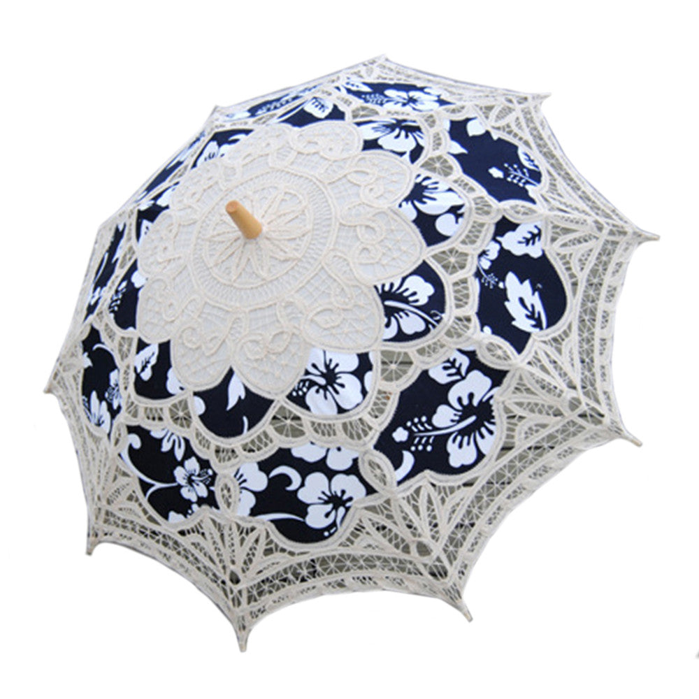 Handmade Cotton Craft Lace Macrame Children Umbrella Wedding Classical Photo   blue flower - Mega Save Wholesale & Retail
