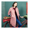 Middle Long Down Coat Woman Contrast Color Thin Light   pink   S - Mega Save Wholesale & Retail - 1