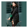 Middle Long Down Coat Woman Contrast Color Thin Light   black   S - Mega Save Wholesale & Retail - 3