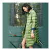 Middle Long Down Coat Woman Contrast Color Thin Light   pea green   S - Mega Save Wholesale & Retail - 2
