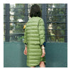 Middle Long Down Coat Woman Contrast Color Thin Light   pea green   S - Mega Save Wholesale & Retail - 3