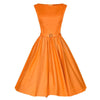 Woman Vintage Solid Color Big Peplum Boat Neck Dress  orange   S - Mega Save Wholesale & Retail - 1