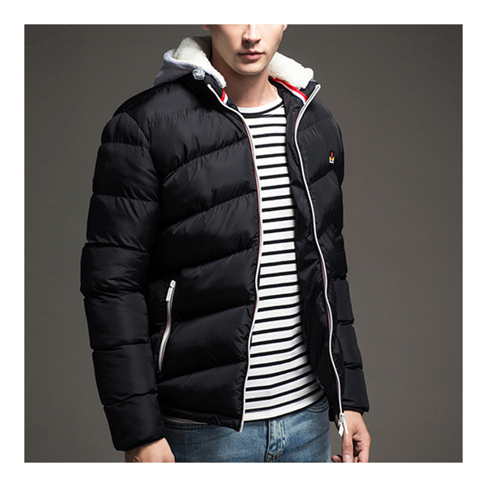 Man Cotton Coat Solid Color Warm Hoodied  black   M - Mega Save Wholesale & Retail - 1