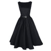 Woman Vintage Solid Color Big Peplum Boat Neck Dress   black   S - Mega Save Wholesale & Retail - 1