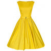 Woman Vintage Solid Color Big Peplum Boat Neck Dress   yellow   S - Mega Save Wholesale & Retail - 1