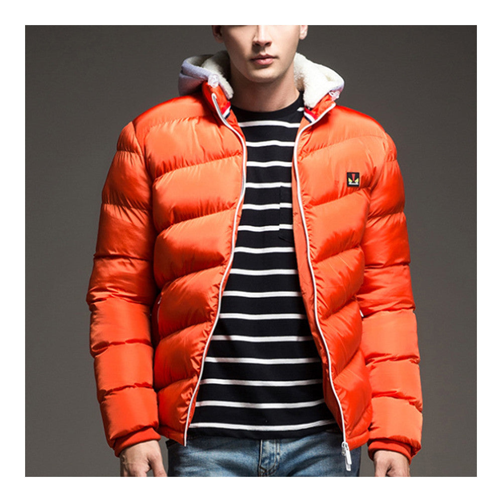 Man Cotton Coat Solid Color Warm Hoodied  orange red   M - Mega Save Wholesale & Retail - 1