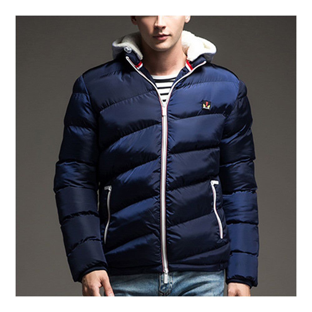 Man Cotton Coat Solid Color Warm Hoodied  sapphire blue   M - Mega Save Wholesale & Retail - 1