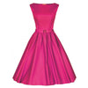 Woman Vintage Solid Color Big Peplum Boat Neck Dress   rose red   S - Mega Save Wholesale & Retail - 1