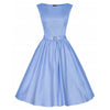 Woman Vintage Solid Color Big Peplum Boat Neck Dress   light blue  S - Mega Save Wholesale & Retail - 1