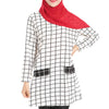 Muslim Long Sleeve Long T-Shirt Paris Beads Fashionable Checks  white - Mega Save Wholesale & Retail - 1