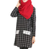 Muslim Long Sleeve Long T-Shirt Paris Beads Fashionable Checks   black - Mega Save Wholesale & Retail - 1