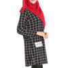 Muslim Long Sleeve Long T-Shirt Paris Beads Fashionable Checks   black - Mega Save Wholesale & Retail - 2