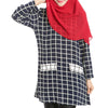 Muslim Long Sleeve Long T-Shirt Paris Beads Fashionable Checks   navy - Mega Save Wholesale & Retail - 1