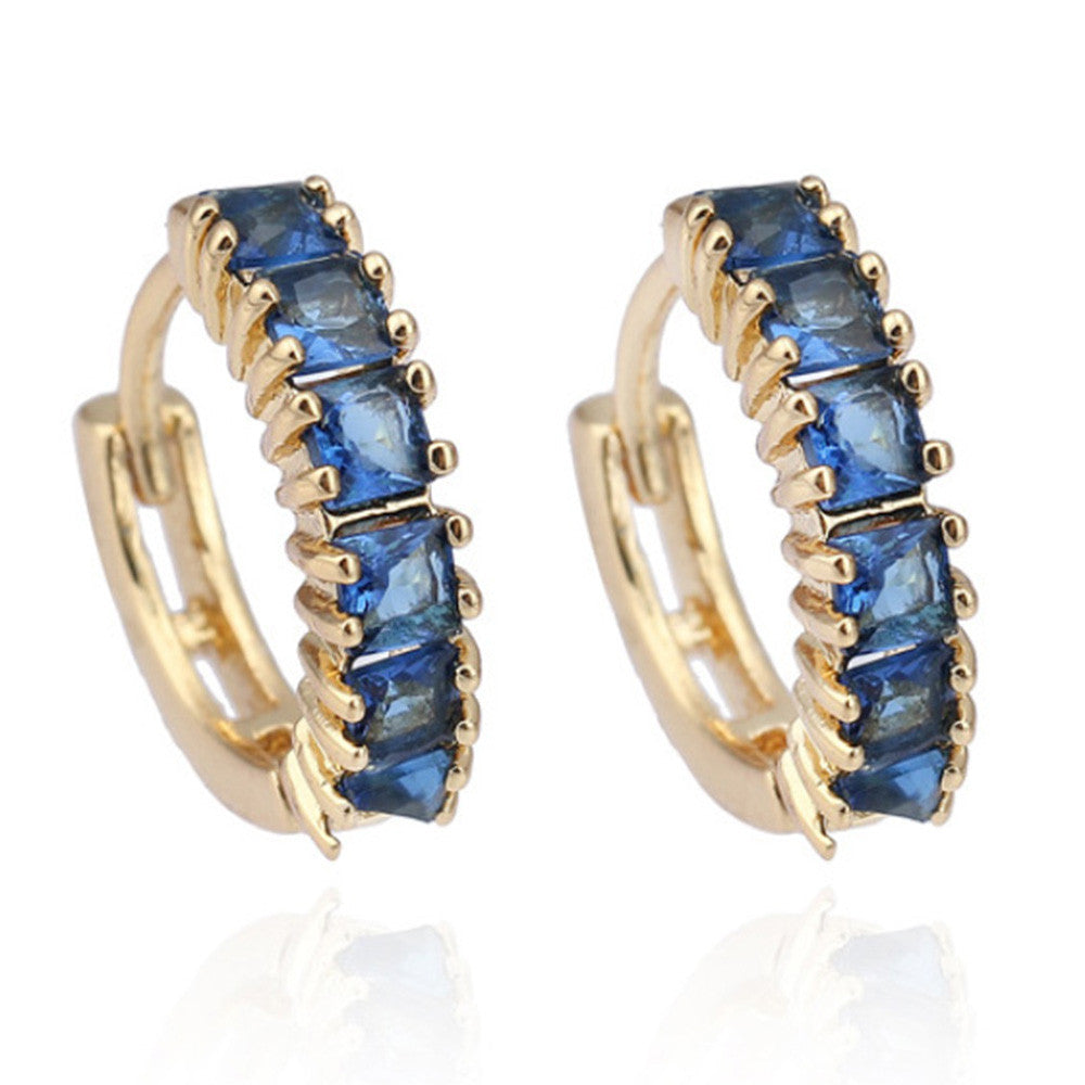 18K Gold Galvanized Zircon Earrings   blue - Mega Save Wholesale & Retail - 1