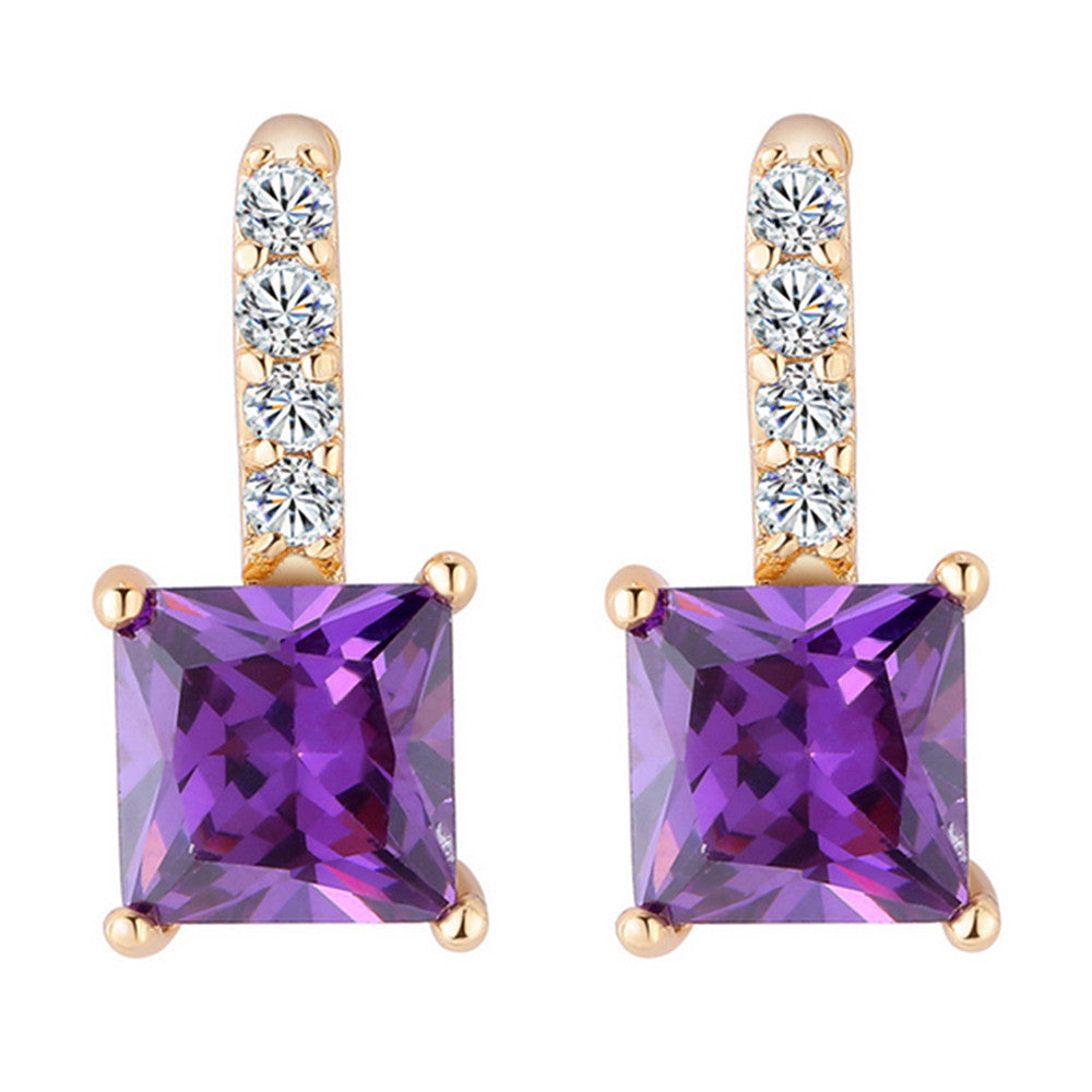 Ear Studs Stylish Square Zircon Ear Accessory    gold plated purple zircon - Mega Save Wholesale & Retail - 1