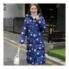 Down Coat Long Thick Printing Woman Cotton Coat   blue   L - Mega Save Wholesale & Retail - 1