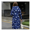 Down Coat Long Thick Printing Woman Cotton Coat   blue   L - Mega Save Wholesale & Retail - 3