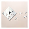 Flying Bird Mirror 3D Decoration Wall Clock Acrylic Sticking   silver - Mega Save Wholesale & Retail