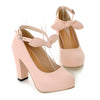 Sweet High Thick Heel Round Last Women Thin Shoes Buckle   pink - Mega Save Wholesale & Retail