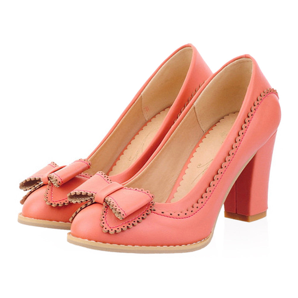 High Heel Hollow Macrame Bowknot Women Shoes Plus Size  pink - Mega Save Wholesale & Retail