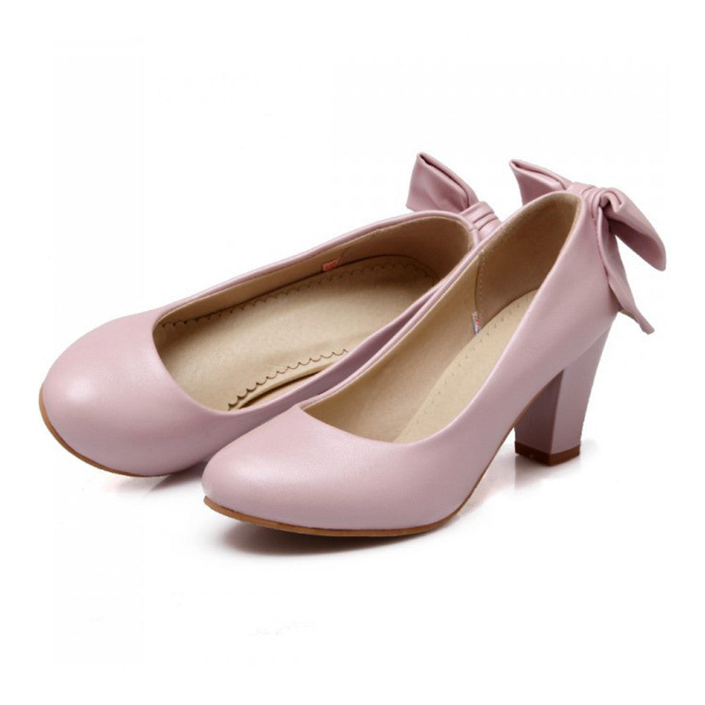 High Heel Low-cut Bowknot Work Shoes Plus Size  pink - Mega Save Wholesale & Retail - 1