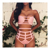 Beach Sexy Bandage Hollow High-waisted Bikini Set Swimwear Swimsuit  pink  S - Mega Save Wholesale & Retail