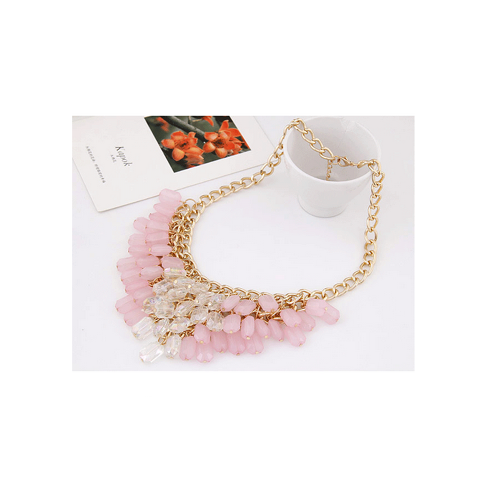 European Fashionable Big Brand Necklace Foreign Trade Water Cube Crystal Necklace   pink - Mega Save Wholesale & Retail - 1