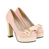 Thick Chromatic Color Pink Round Head Bowknot High Heels for Women - Mega Save Wholesale & Retail - 1