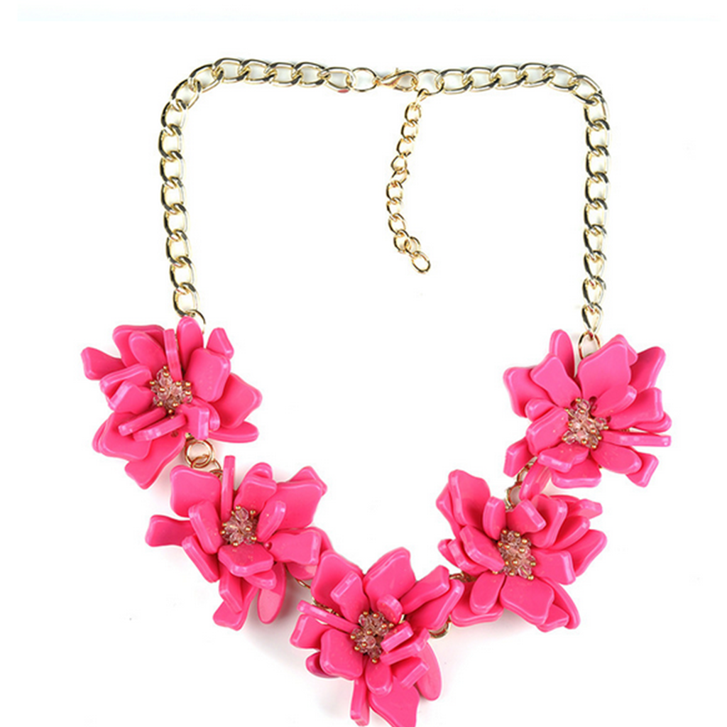 European Fashionable Exaggerated Big Brand Ornament Delicate Resin Flower Short Necklace   red - Mega Save Wholesale & Retail - 4