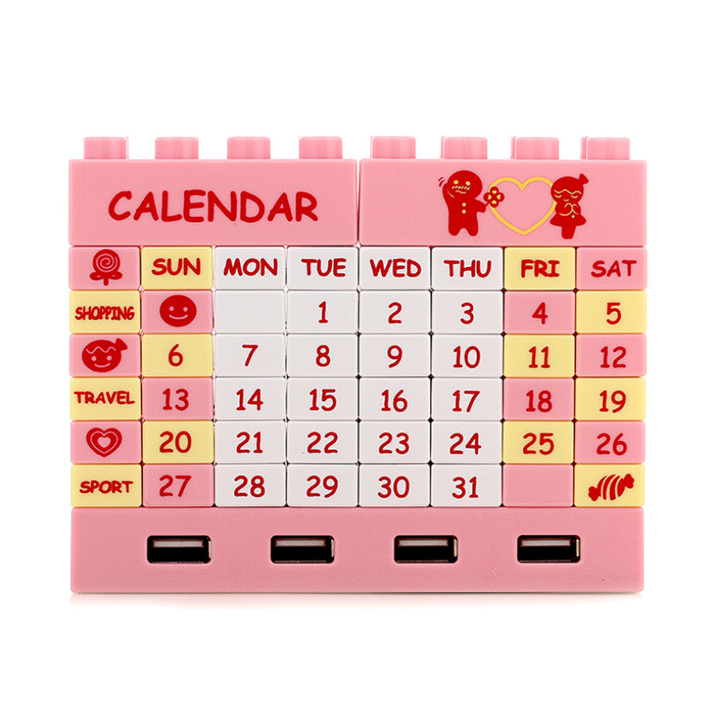 DIY Building Blocks Calendar USB Hub 2.0 w/ 4 Port Pink - Mega Save Wholesale & Retail - 1