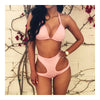 Sexy High-Waisted Bikini Set Hollow Swimwear Swimsuit  pink   S - Mega Save Wholesale & Retail