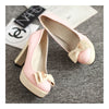 Thick Chromatic Color Pink Round Head Bowknot High Heels for Women - Mega Save Wholesale & Retail - 2