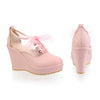 Preppy Style Candy Color Lace-up High Platform Thick Sole Thin Shoes Plus Size  pink - Mega Save Wholesale & Retail - 2