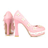 Thick High Heel Platform Flower Splicing Low-cut Round Thin Shoes   pink - Mega Save Wholesale & Retail - 3