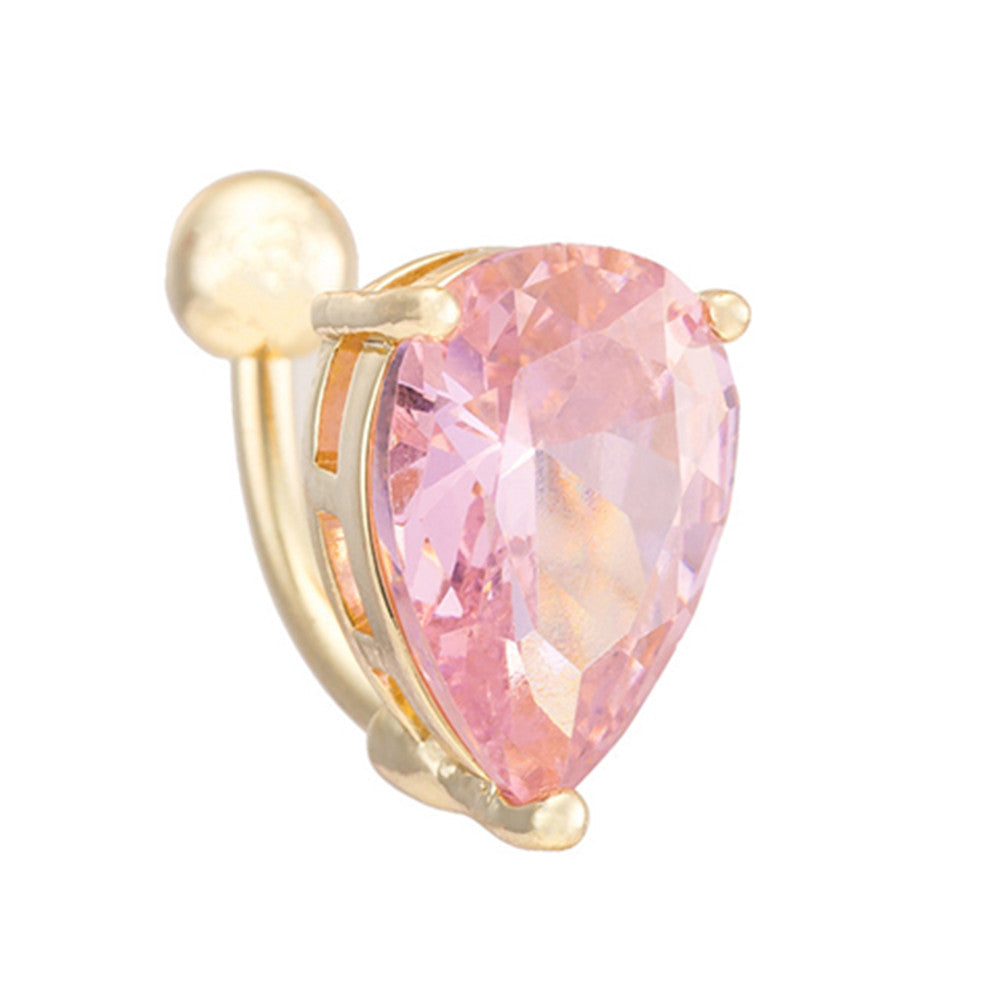Body Puncture Ornament Water-drop Shape Navel Ring   gold plated pink zircon - Mega Save Wholesale & Retail - 1