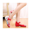 Old Beijing Cloth Shoes Low Cut Shoes Increased whitin National Style Cowhell Sole Peony Embroidered Dance Shoes red - Mega Save Wholesale & Retail - 4