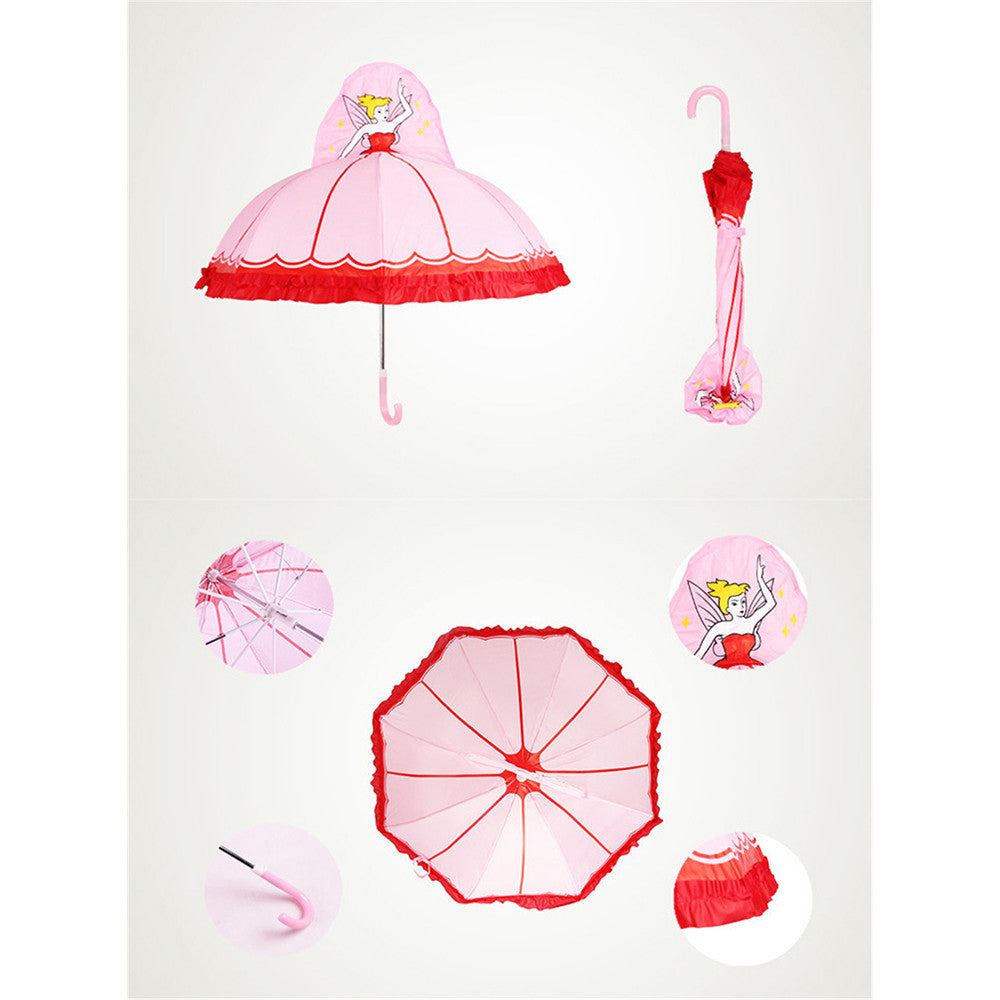 Cute Cartoon Animal Umbrella for Kids Animal Ears Bend Handle   Pink Princess - Mega Save Wholesale & Retail