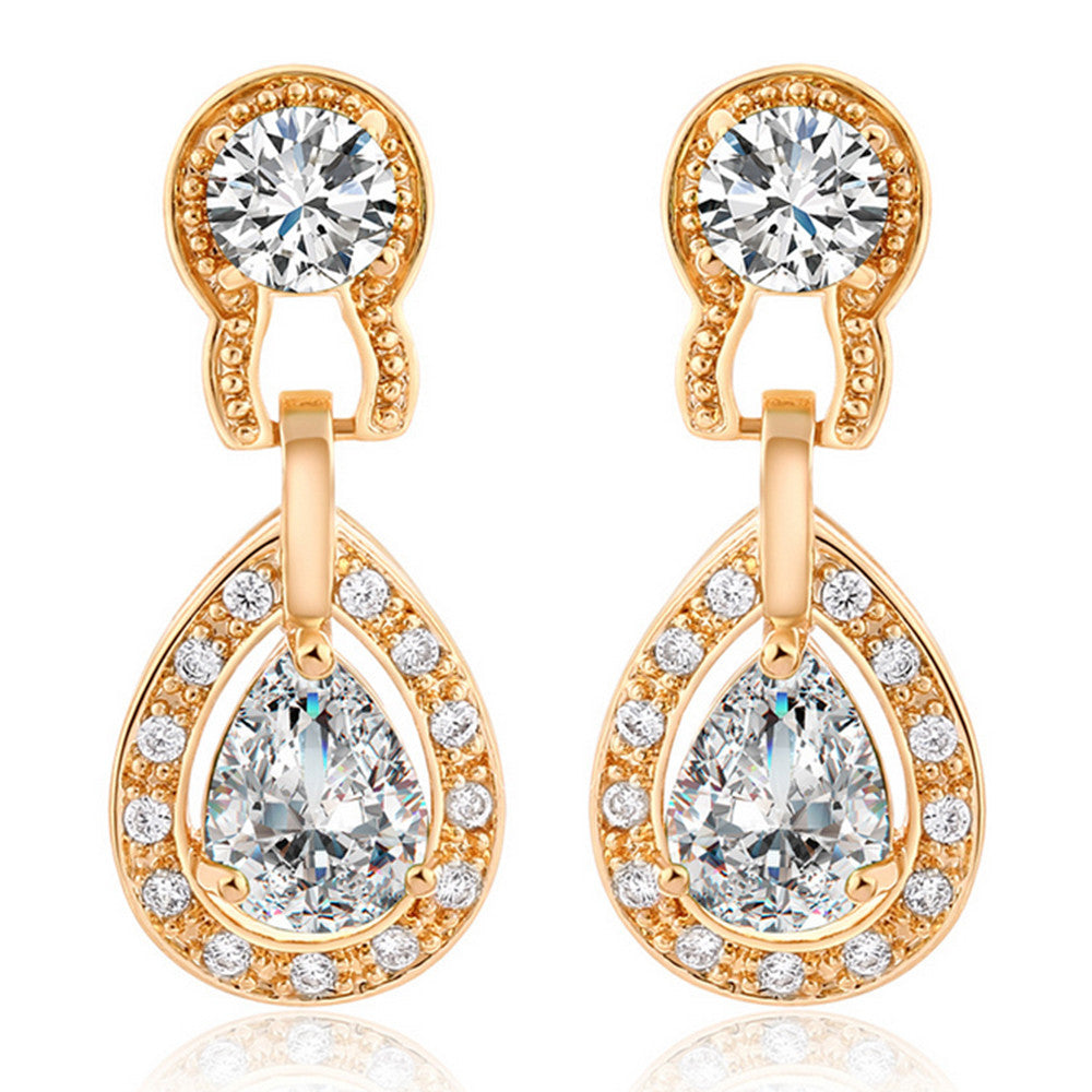 Noble Vintage Gem Earrings   gold plated white zircon - Mega Save Wholesale & Retail - 1