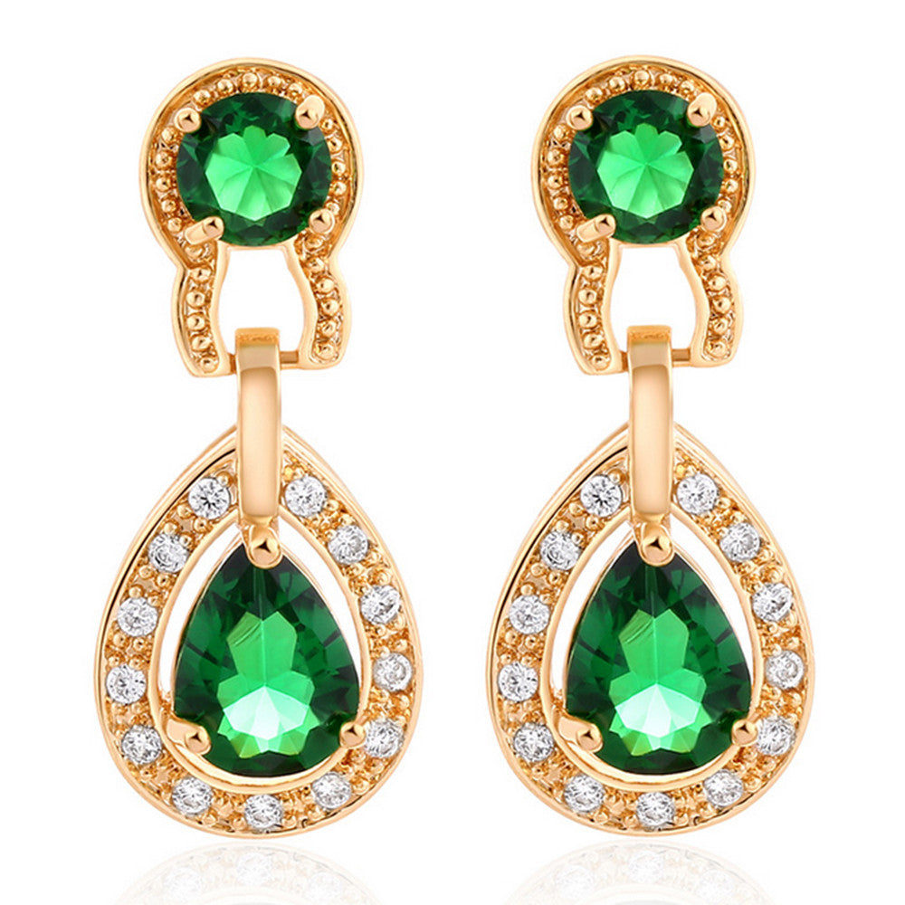 Noble Vintage Gem Earrings   gold plated green zircon - Mega Save Wholesale & Retail - 1