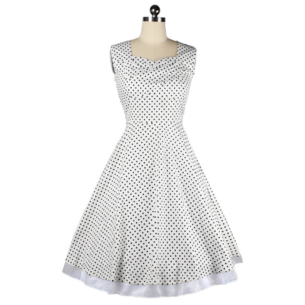 Vintage Hepburn Style Sleeveless Square Dress   white  S - Mega Save Wholesale & Retail - 1