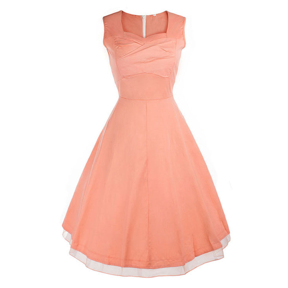 Vintage Hepburn Style Sleeveless Square Dress  pink   S - Mega Save Wholesale & Retail - 1