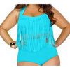 High Waist Fat Tassel Bikini Women Swimwear Swimsuit Europe and America  high lake blue - Mega Save Wholesale & Retail - 1